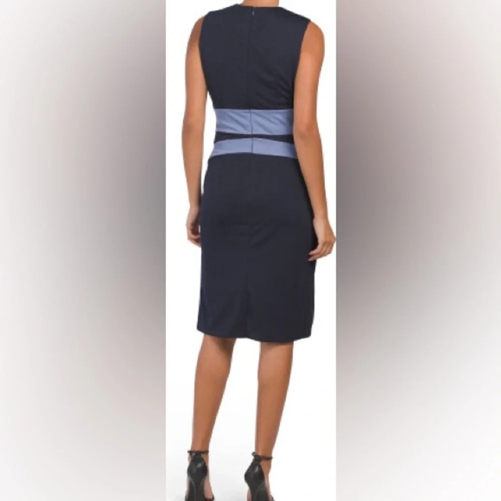 Alexia Admor Dress Womens Size L Blue Sleeveless Pencil Back Zip career